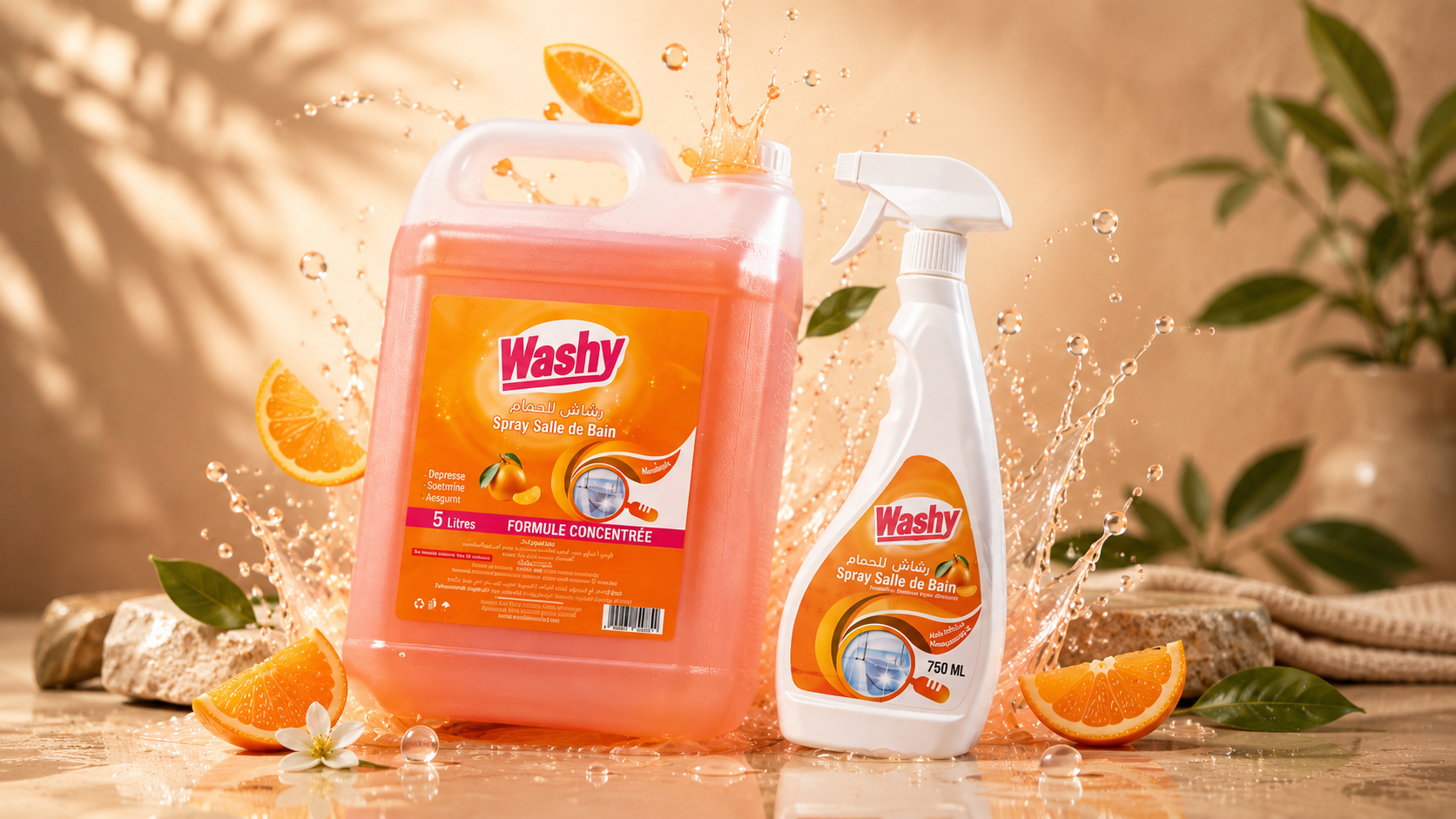Spray Salle de Bain Mandarine Washy - flacon 750 ml et bidon 5 L