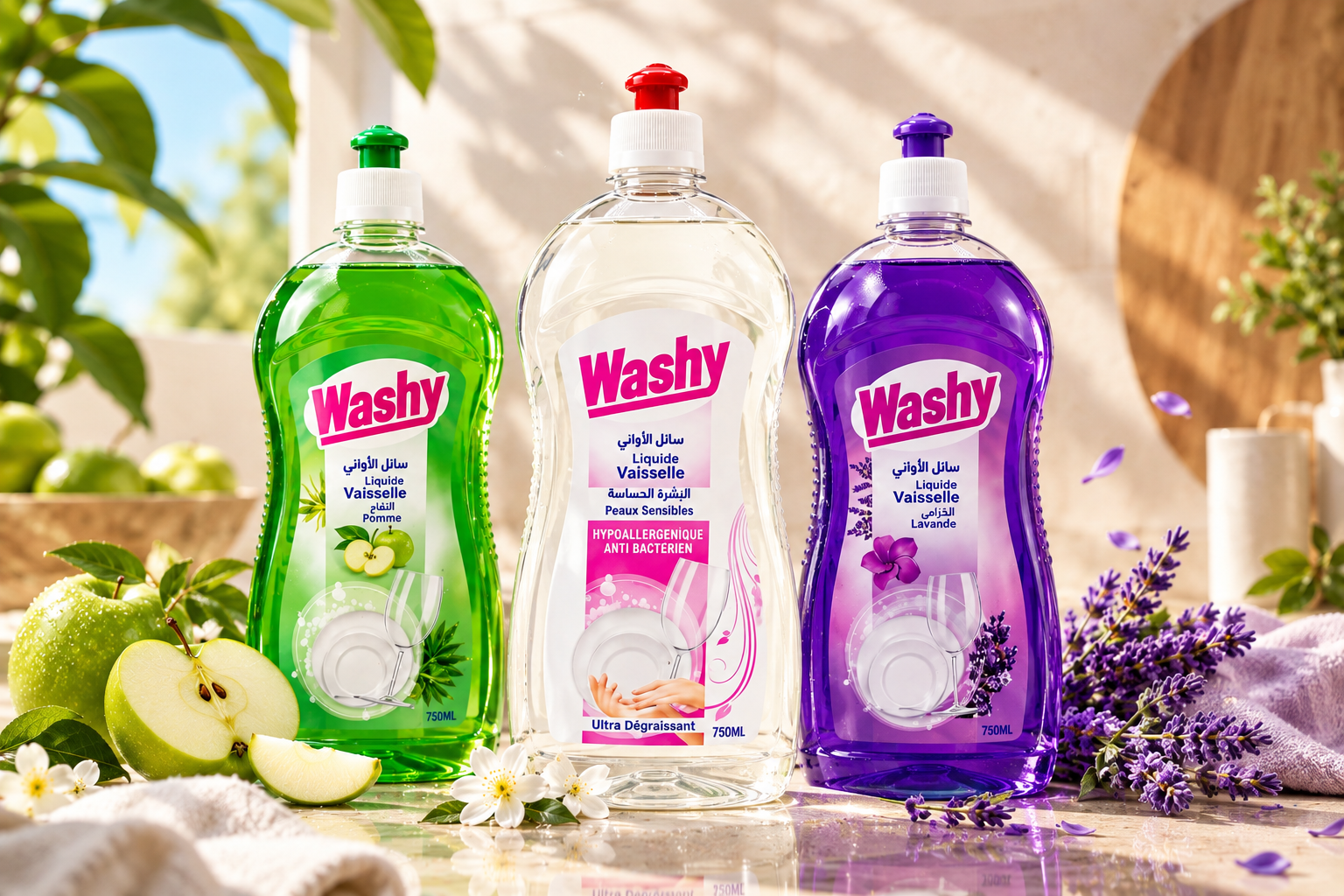Liquide vaisselle Washy 750 ml - Pomme, Lavande, Peaux sensibles
