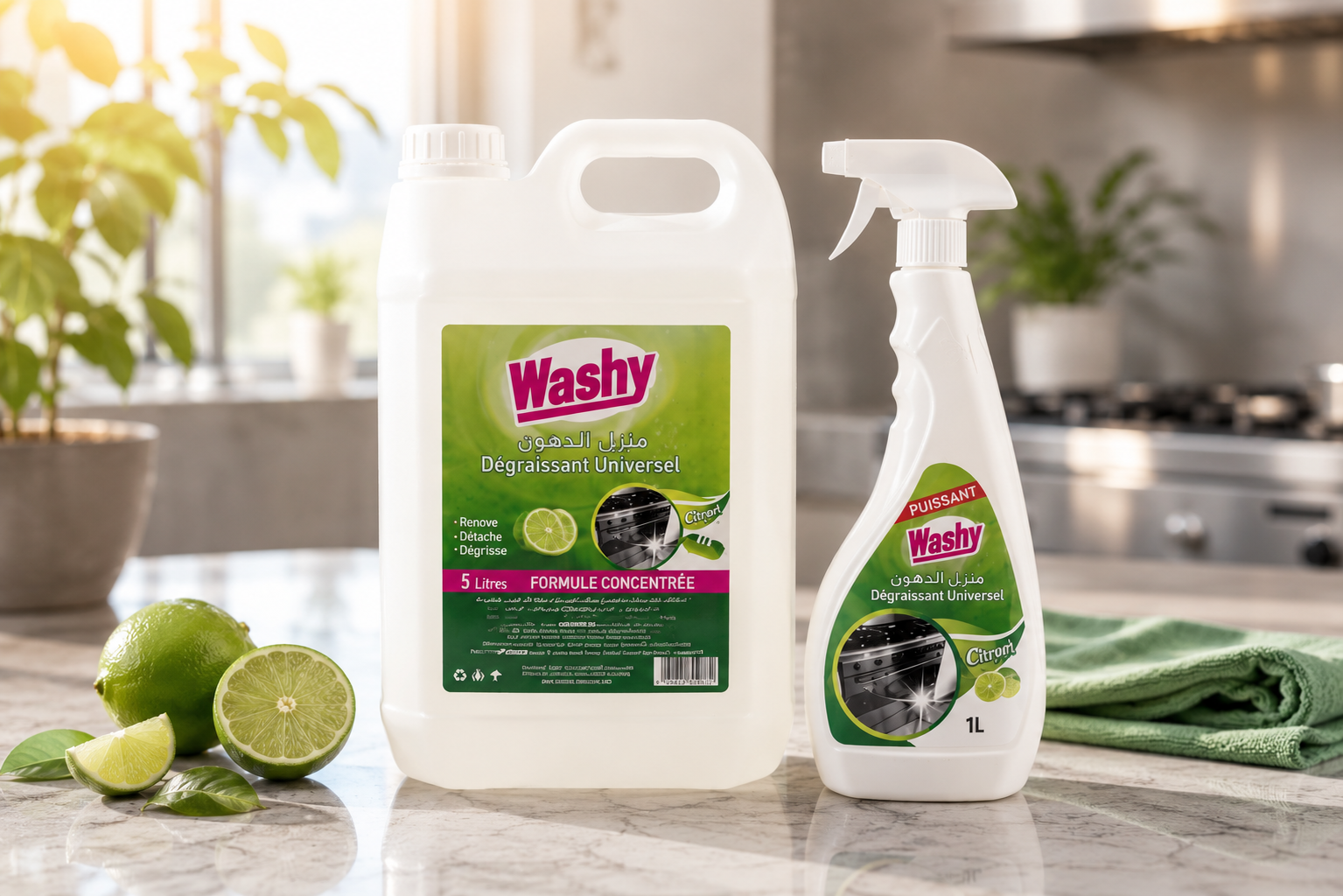 Duo dégraissant Washy — bidon 5 L et flacon 1 L